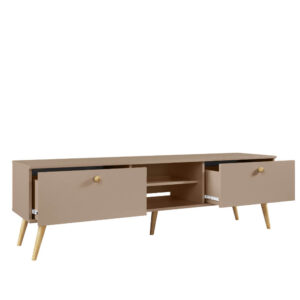 Szafka RTV z szufladami na nóżkach beżowa Milu 170 cm-otwarta