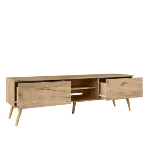 Szafka RTV z szufladami na nóżkach dąb Milu 170 cm-otwarta