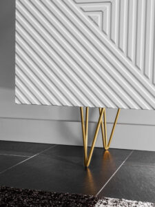 Komoda ryflowana ETNA 160 cm biała ARANŻACJA złote nogi