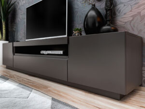 Szafka RTV Simpla 200 cm grafitowa stojąca / wisząca, aranżacja detal 6