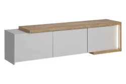Beżowa szafka RTV 180 cm Barabo LED BIAŁE TŁO