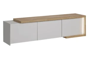 Beżowa szafka RTV 180 cm Barabo LED BIAŁE TŁO