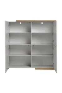 Beżowa komoda 130 cm Barabo LED BIAŁE TŁO OPEN