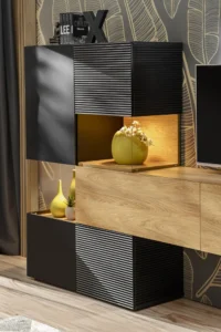 Meblościanka RTV LED Kimama ryflowana czarna_ DETAL 3