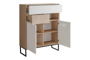 Ryflowana dwudrzwiowa komoda z szufladami Leup 100 cm mamtomi.pl OPEN