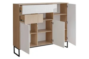 Wysoka ryflowana komoda z szufladami Leup 150x132 cm mamtomi.pl OPEN