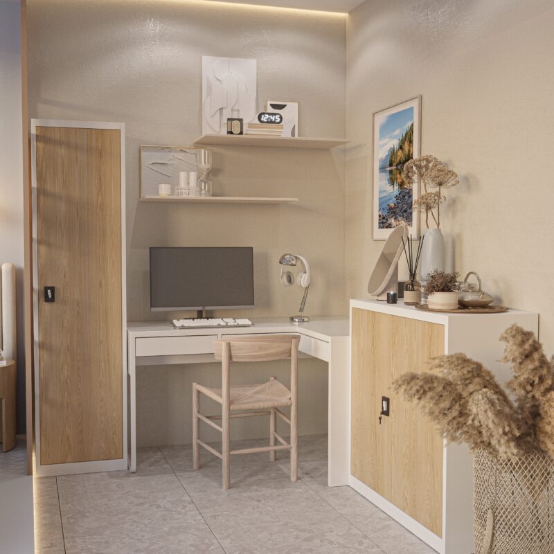 Szafka z półkami BEATA 93x90cm komoda biała/dąb sonoma