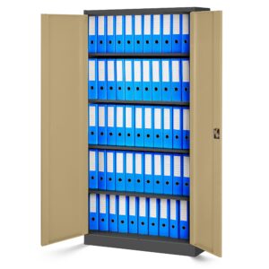 Dwudrzwiowa Szafa metalowa z półkami JAN H 195x90cm czarna/orzech