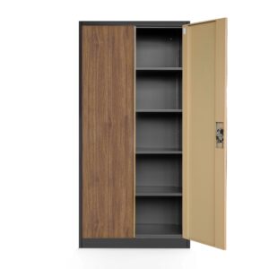 Dwudrzwiowa Szafa metalowa z półkami JAN H 195x90cm czarna/orzech