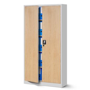 Dwudrzwiowa Szafa metalowa z półkami JAN H 195x90cm biała/dąb sonoma