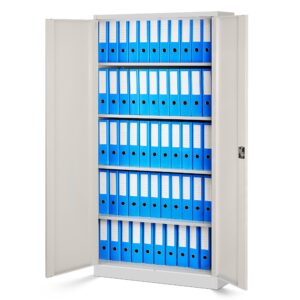 Dwudrzwiowa Szafa metalowa z półkami JAN H 195x90cm biała/dąb sonoma