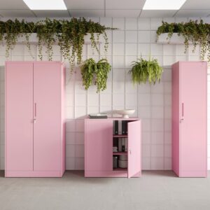 Wąska Wysoka Szafa metalowa ALEX 185x45cm pudrowy róż