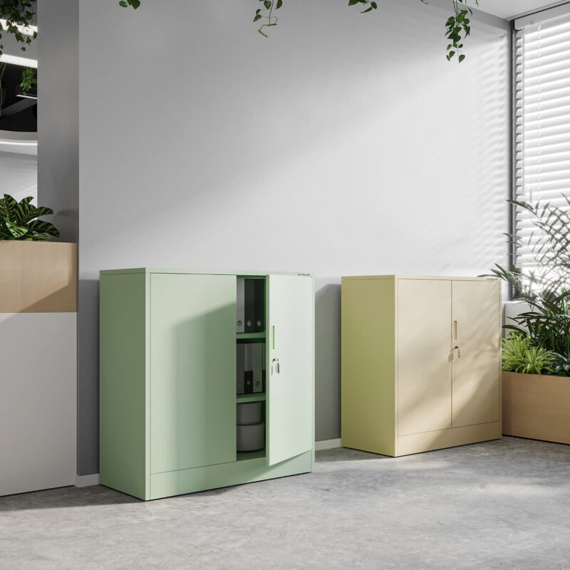 Szafka z półkami BEATA 93x90cm komoda metalowa pastelowy zielony