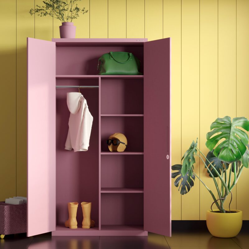 Szafa metalowa dwudrzwiowa z drążkiem DAWID 185x90cm pudrowy róż