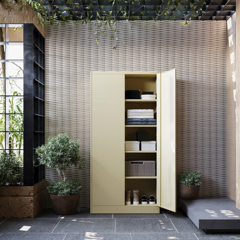 Dwudrzwiowa Szafa metalowa z półkami JAN H 195x90cm beżowy