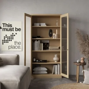 Witryna szklana metalowa Amelia 185x90cm beżowa1