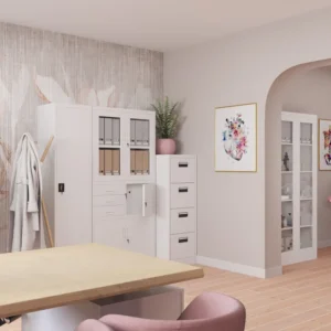 Witryna szklana metalowa Amelia biała 185x90cm4