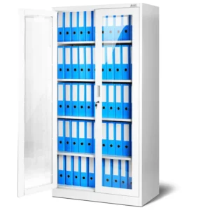 Witryna szklana metalowa Amelia biała 185x90cm4