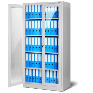 Witryna szklana metalowa Amelia jasno szara 185x90cm