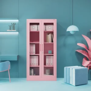 Witryna szklana metalowa Amelia pudrowy róż 185x90cm