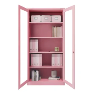 Witryna szklana metalowa Amelia pudrowy róż 185x90cm