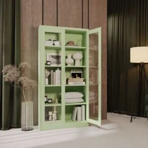 Witryna szklana metalowa Amelia zielona 185x90cm