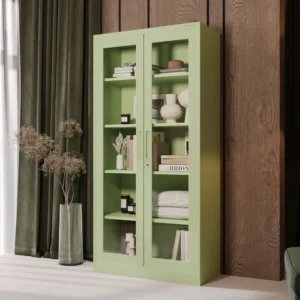 Witryna szklana metalowa Amelia zielona 185x90cm