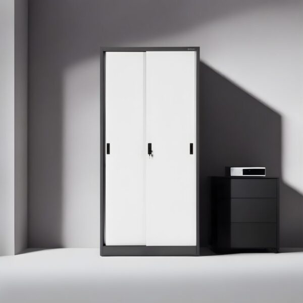 Szafa metalowa z półkami i przesuwnymi drzwiami KUBA 185x90cm antracytowo-biała