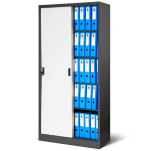 Szafa metalowa z półkami i przesuwnymi drzwiami KUBA 185x90cm antracytowo-biała