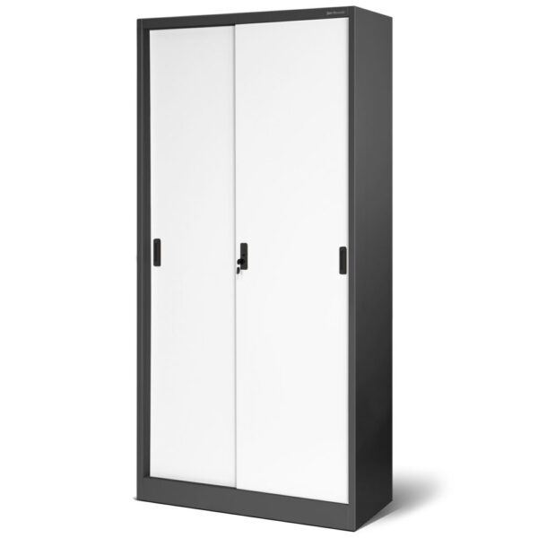 Szafa metalowa z półkami i przesuwnymi drzwiami KUBA 185x90cm antracytowo-biała