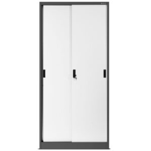 Szafa metalowa z półkami i przesuwnymi drzwiami KUBA 185x90cm antracytowo-biała (3)
