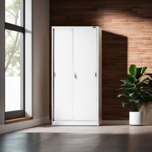 Szafa metalowa z półkami i przesuwnymi drzwiami KUBA 185x90cm biała