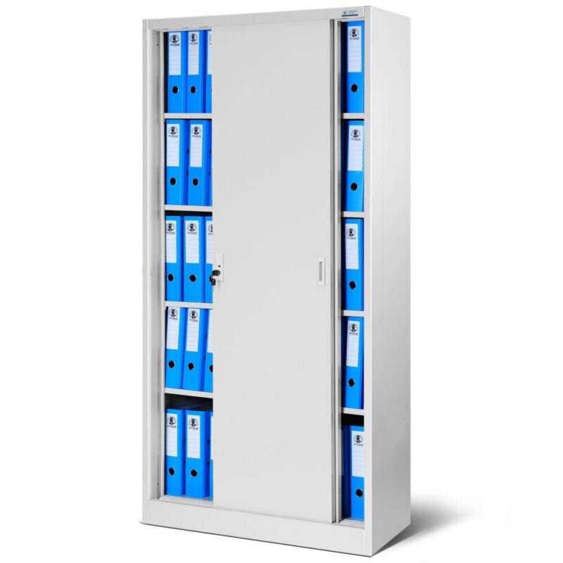 Szafa metalowa z półkami i przesuwnymi drzwiami KUBA 185x90cm szara