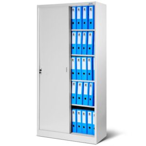 Szafa metalowa z półkami i przesuwnymi drzwiami KUBA 185x90cm szara