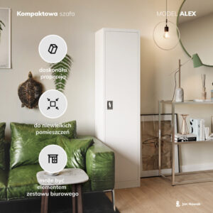 Wąska Wysoka Szafa metalowa ALEX 185x45cm biała (9)