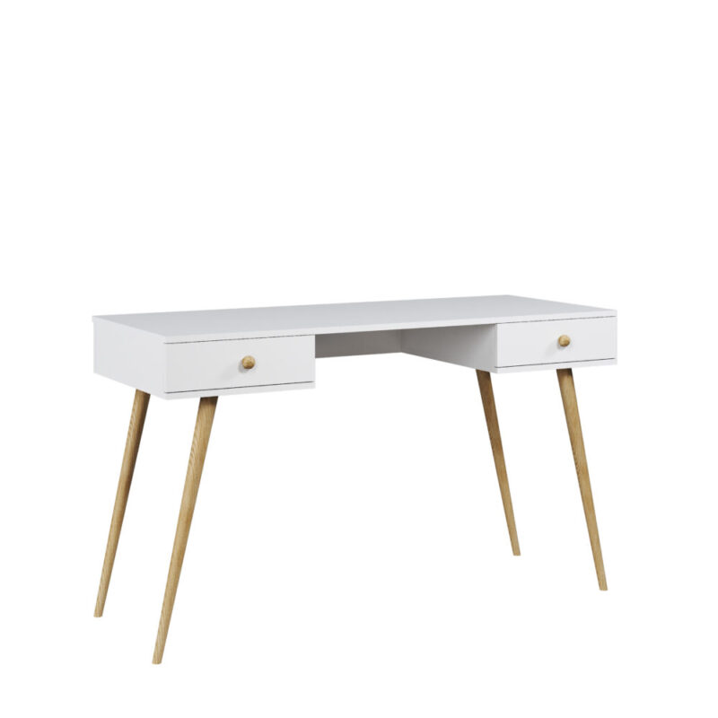 Białe biurko z szufladami po obu stronach Milu