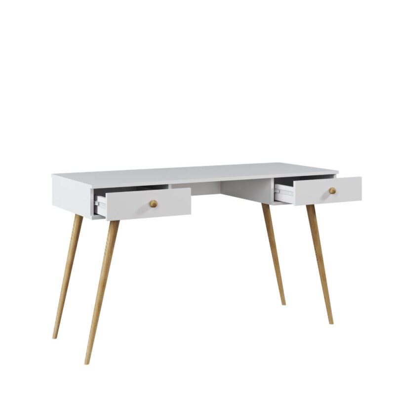 Białe biurko z szufladami po obu stronach Milu