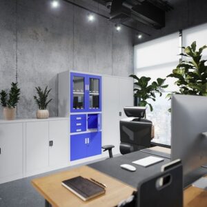 Dwudrzwiowa Szafa metalowa z półkami JAN H 195x90cm szara