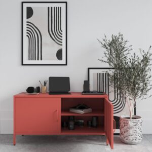Metalowa szafka RTV na nóżkach Loft ROSA 115x59.5 cm czerwona