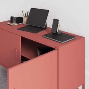 Metalowa szafka RTV na nóżkach Loft ROSA 115x59.5 cm czerwona