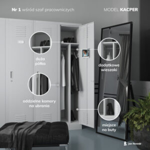 Szafa socjalna BHP loft KACPER 180x80 cm czterokomorowa biała