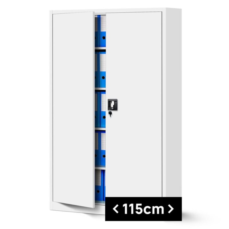 Szeroka szafa biurowa metalowa JAN II z półkami 185x115cm biała