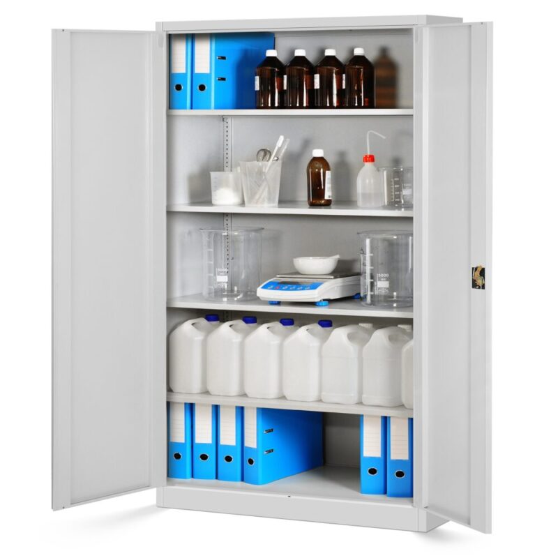 Szeroka szafa biurowa metalowa JAN II z półkami 185x115cm szara