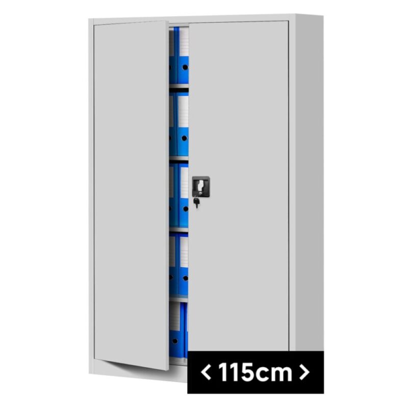 Szeroka szafa biurowa metalowa JAN II z półkami 185x115cm szara