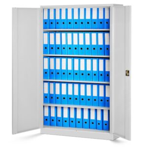 Szeroka szafa biurowa metalowa JAN II z półkami 185x115cm szara