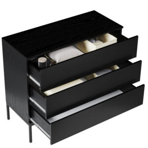 Czarna Komoda 100 cm z 3 szufladami i metalowymi nogami Lokken (4)