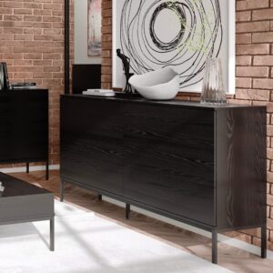 Czarna Komoda 150 cm z 6 szufladami i metalowymi nogami Lokken (1)