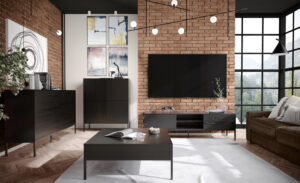 Czarna Komoda 150 cm z 6 szufladami i metalowymi nogami Lokken (2)