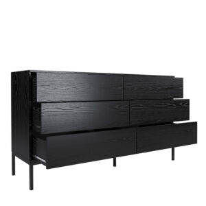 Czarna Komoda 150 cm z 6 szufladami i metalowymi nogami Lokken (4)