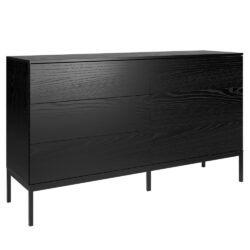 Czarna Komoda 150 cm z 6 szufladami i metalowymi nogami Lokken